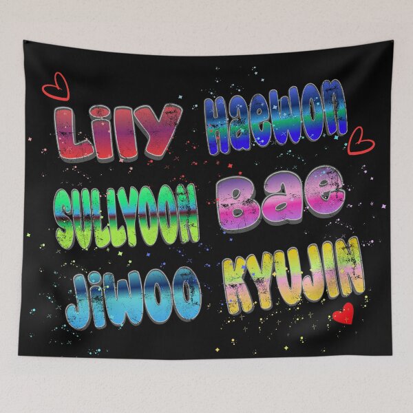 Artikelvorschau, Farbenfrohes K-Pop-Typografie-Design mit den Namen der NMIXX-Mitglieder entworfen und verkauft von arorar.