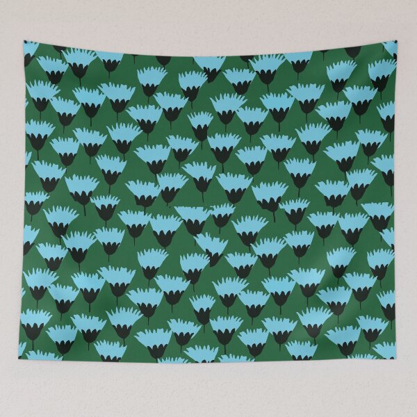 Item preview, Retro Danish Modern Blue & Green Floral designed and sold by RetroMaggie.