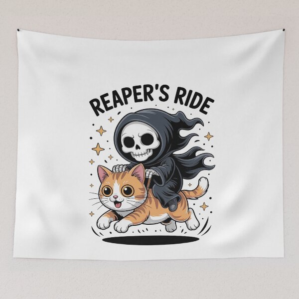 Item preview, Cute Grim Reaper Riding Black Cat Men Women Kids  designed and sold by MinaReinger.
