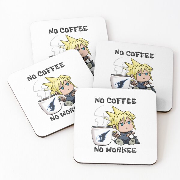 Item preview, Chibi Cloud No Coffee No Workee Final Fantasy 7 Cloud Strife designed and sold by Murrays Designs.