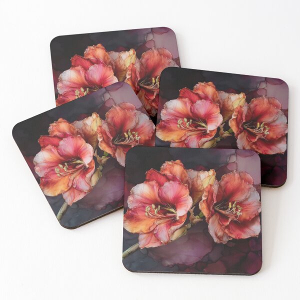 Item preview, Vibrant Red and Orange Amaryllis Floral Art in Alcohol Ink Style designed and sold by dawnleblanc55.