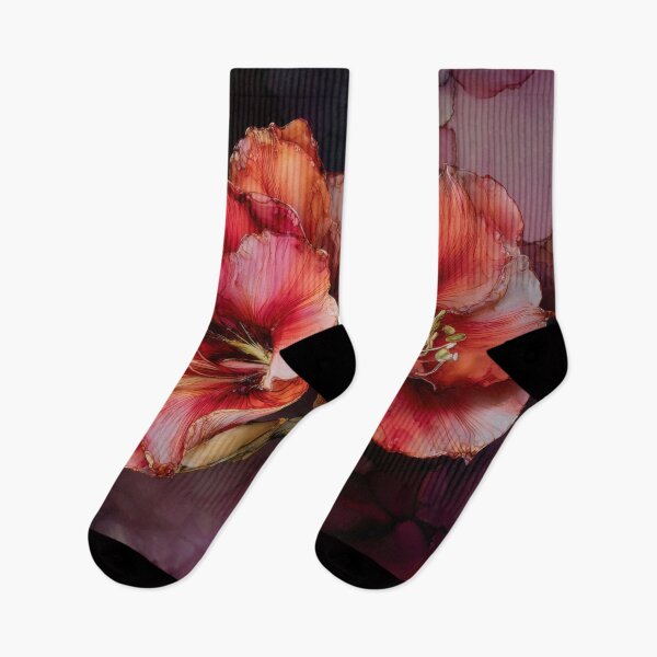 Item preview, Vibrant Red and Orange Amaryllis Floral Art in Alcohol Ink Style designed and sold by dawnleblanc55.