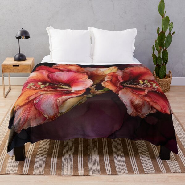 Item preview, Vibrant Red and Orange Amaryllis Floral Art in Alcohol Ink Style designed and sold by dawnleblanc55.