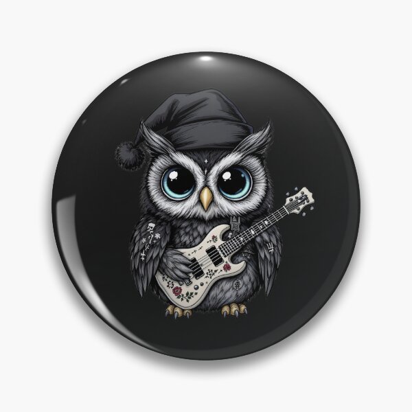 Item preview, Kawaii-Dark Owl With Bone Guitar | Gothic Christmas Owl with Wing Tattoos designed and sold by ColorSplash123.