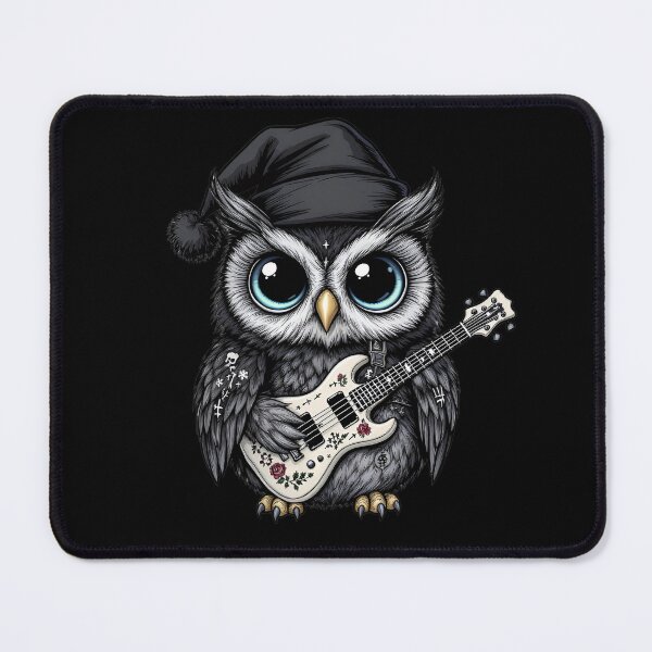 Item preview, Kawaii-Dark Owl With Bone Guitar | Gothic Christmas Owl with Wing Tattoos designed and sold by ColorSplash123.
