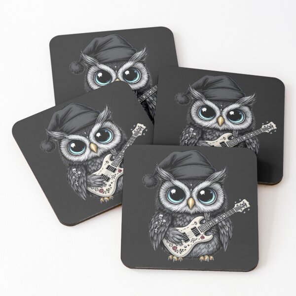 Item preview, Kawaii-Dark Owl With Bone Guitar | Gothic Christmas Owl with Wing Tattoos designed and sold by ColorSplash123.