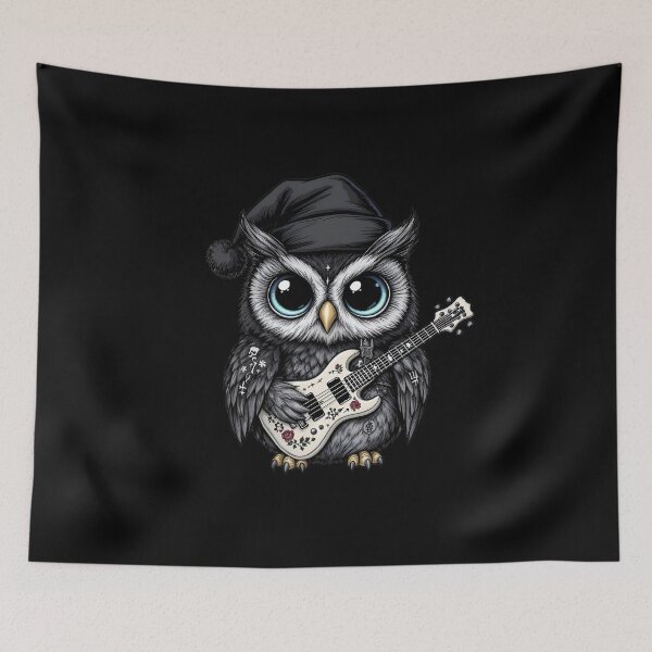 Item preview, Kawaii-Dark Owl With Bone Guitar | Gothic Christmas Owl with Wing Tattoos designed and sold by ColorSplash123.