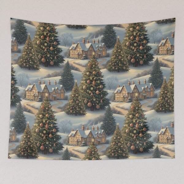 Item preview, Pueblo navideño en el bosque con árboles de Navidad, pequeño pueblo inglés designed and sold by TheTimeTaxi.