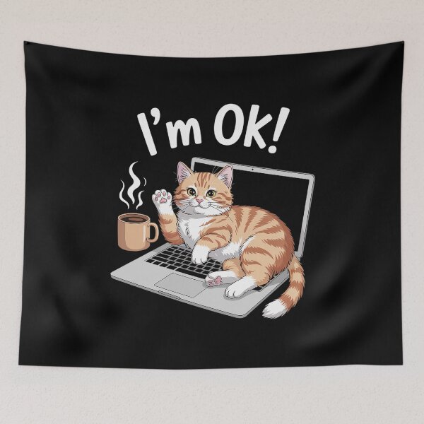 Item preview, Cat I'm OK Sad Cat Hard Work Office Employee Funny Cool Cat designed and sold by DrewLeuschke.