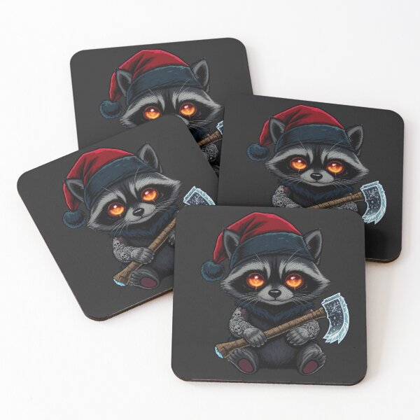 Item preview, Kawaii-Dark Raccoon With Ice-Axe | Gothic Christmas Raccoon with Tattoo Sleeves designed and sold by ColorSplash123.