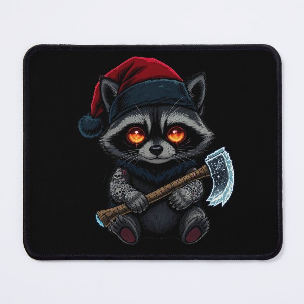 Item preview, Kawaii-Dark Raccoon With Ice-Axe | Gothic Christmas Raccoon with Tattoo Sleeves designed and sold by ColorSplash123.