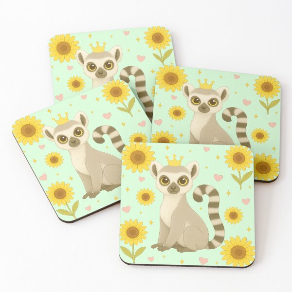 Item preview, Ring-Tailed Lemur with Sunflowers - Solid Green designed and sold by HIMEKARI.