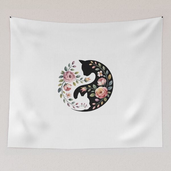 Item preview, Floral Cat & Kitten Silhouette – Botanical Cat Art designed and sold by palavdip.