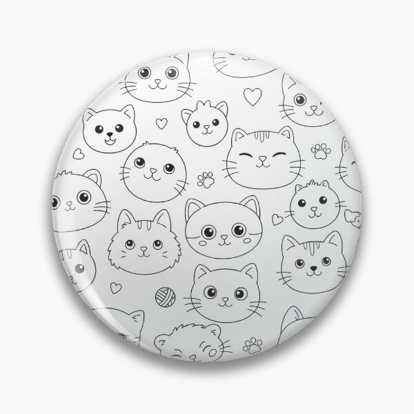 Item preview, Cute Kawaii Cat Faces Doodle Pattern - Black and White Kitty Outline Sketch designed and sold by Tripple A Creations.