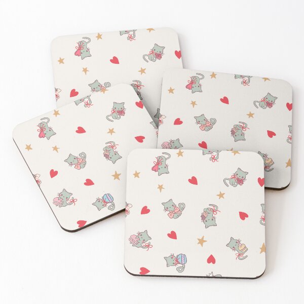 Item preview, Valentine’s Day Cats with Love hearts and stars (Light cream) designed and sold by HarunaMcDesigns.