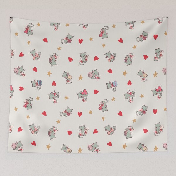 Item preview, Valentine’s Day Cats with Love hearts and stars (Light cream) designed and sold by HarunaMcDesigns.