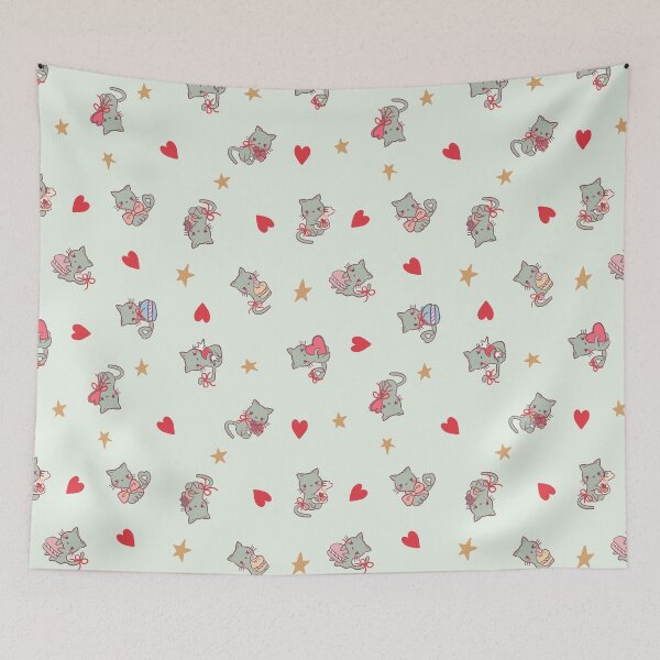 Item preview, Valentine’s Day Cats with Love hearts and stars (Sage) designed and sold by HarunaMcDesigns.