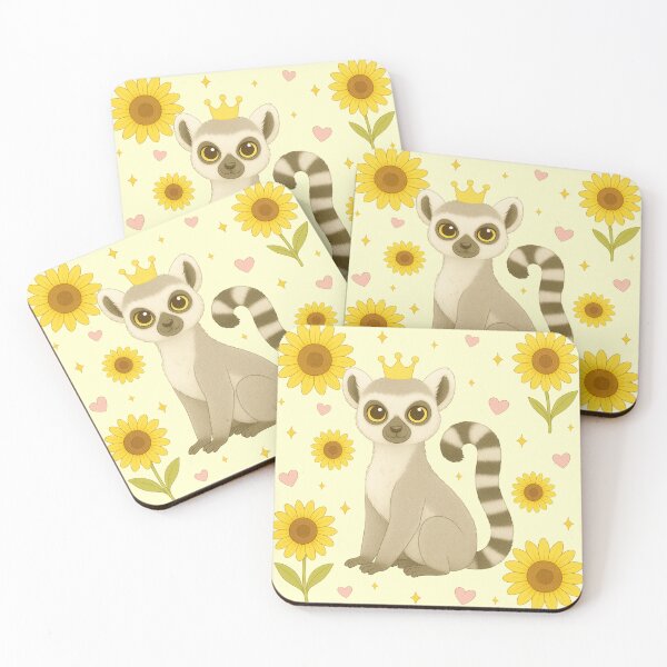 Item preview, Ring-Tailed Lemur with Sunflowers - Solid Cream designed and sold by HIMEKARI.