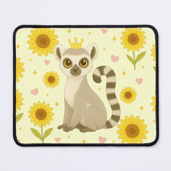 Item preview, Ring-Tailed Lemur with Sunflowers - Solid Cream designed and sold by HIMEKARI.