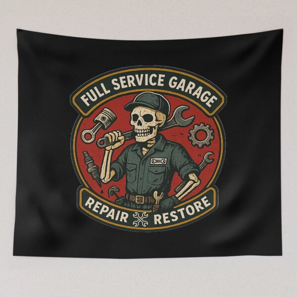 Item preview, Vintage Skeleton Mechanic – Full Service Garage Repair & Restore designed and sold by Slaivarart.