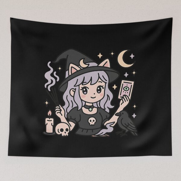 Item preview, Kawaii Witch Girl With Tarot And Raven designed and sold by PriscillaMarks.
