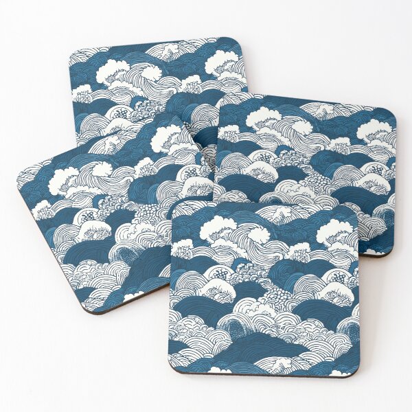 Item preview, Stormy Blue and White Japanese Great Wave Sketch Pattern designed and sold by Piotrek0001.