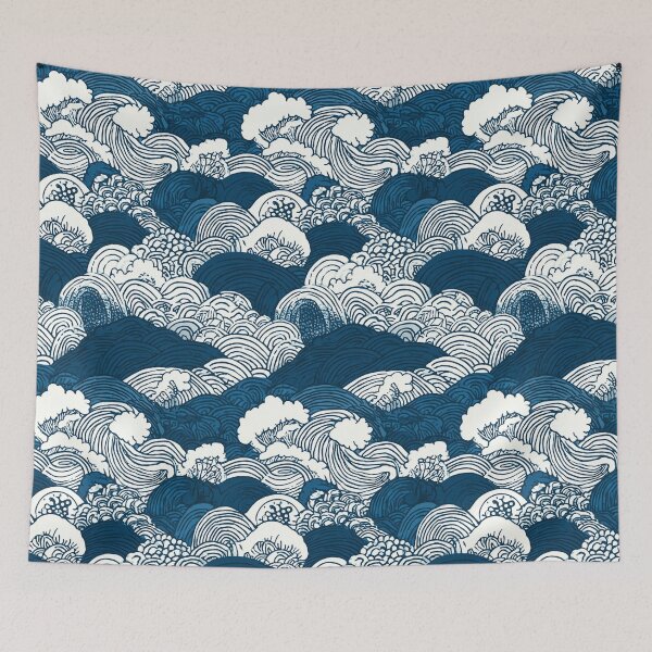 Item preview, Stormy Blue and White Japanese Great Wave Sketch Pattern designed and sold by Piotrek0001.