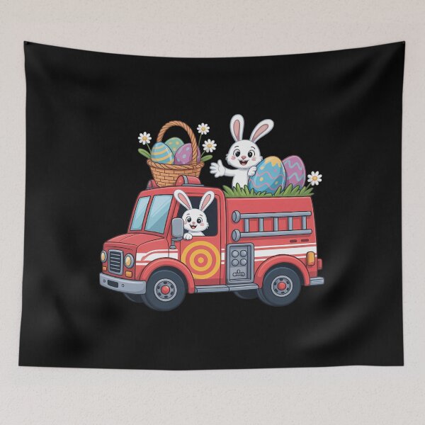 Item preview, Bunny Riding Firetruck Easter Day Firefighter Happy Easter designed and sold by HellD3vil-Art.