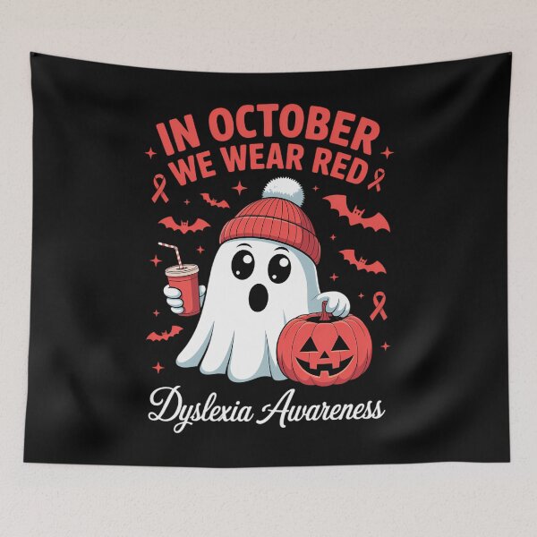 Item preview, In October We Wear Red Dyslexia Awareness Halloween Boo designed and sold by HellD3vil-Art.