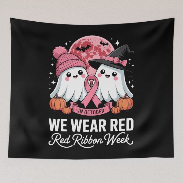 Item preview, In October We Wear Red Ghost Witch Red Ribbon Week Halloween designed and sold by HellD3vil-Art.