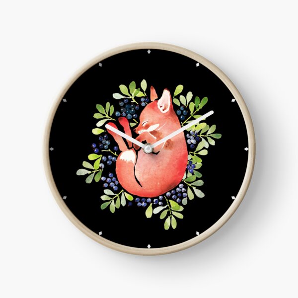 Sleeping fox and blue berries Clock
