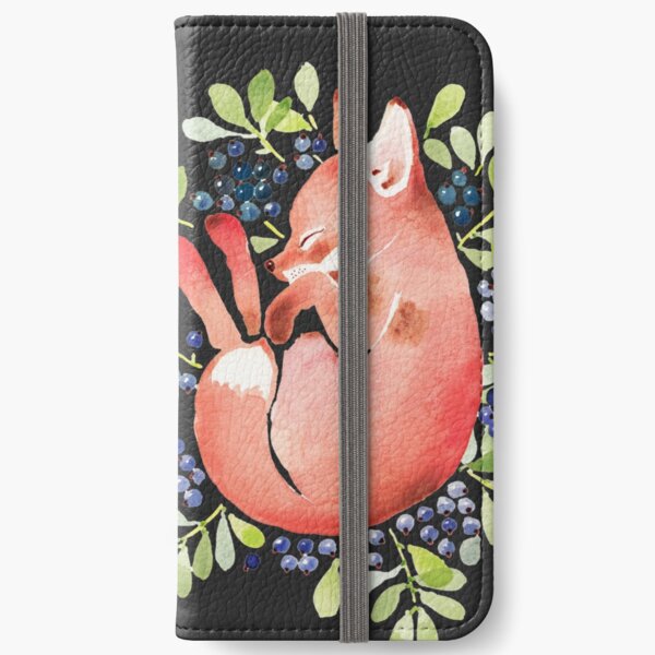 Sleeping fox and blue berries iPhone Wallet