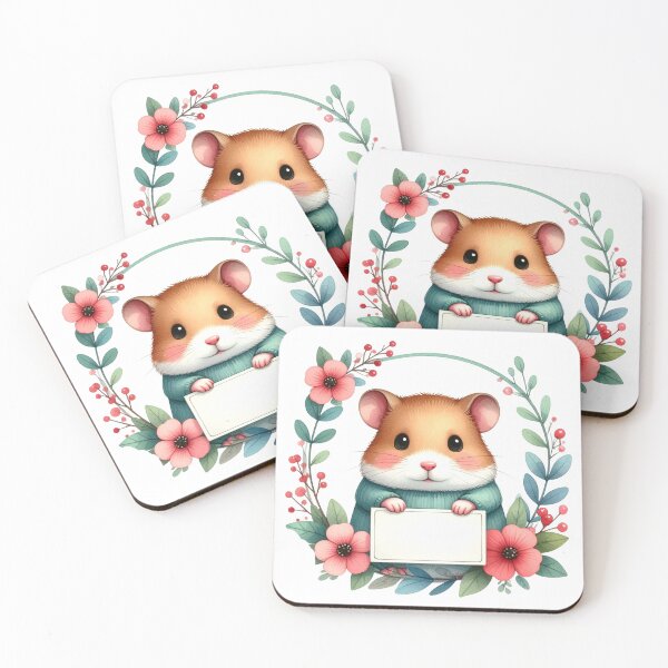 Item preview, Cute Hamster Holding Sign in Floral Watercolor Wreath designed and sold by takeng07.