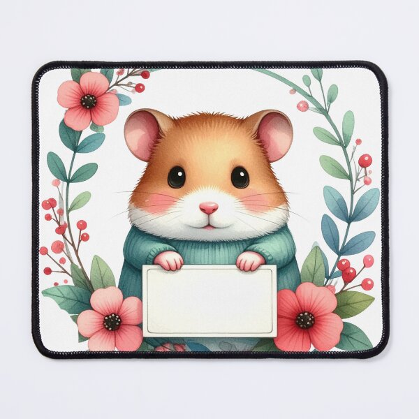 Item preview, Cute Hamster Holding Sign in Floral Watercolor Wreath designed and sold by takeng07.