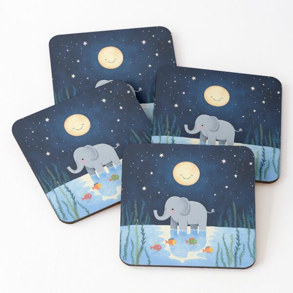 Item preview, Cute Elephant Under Smiling Moon – Whimsical Night Illustration designed and sold by Whimsical Hug.