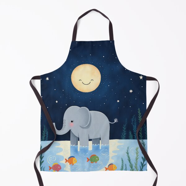 Item preview, Cute Elephant Under Smiling Moon – Whimsical Night Illustration designed and sold by Whimsical Hug.