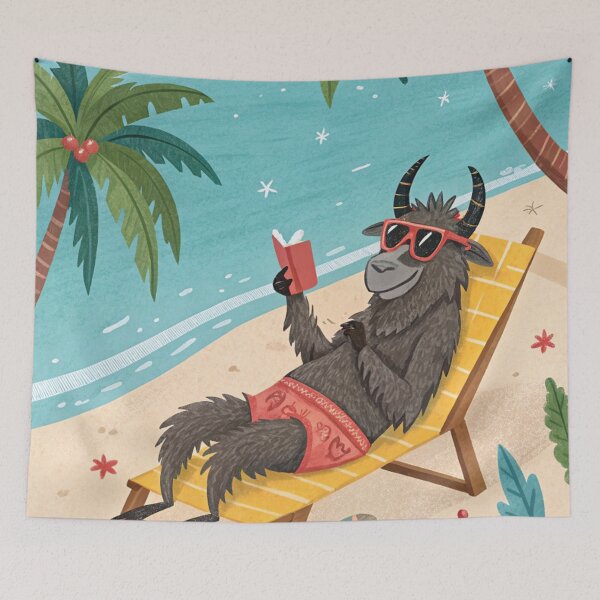 Item preview, Krampus Vibing at the Caribbean Beach | Chillaxing Christmas Folklore Vacation Art designed and sold by AIfolklore.