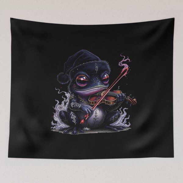 Item preview, Kawaii-Dark Christmas Frog – Violinist of Shadows | Gothic Frog with Cursed Christmas Violin designed and sold by ColorSplash123.