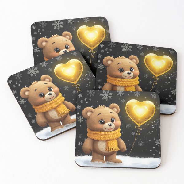 Item preview, Winter Teddy Joy – Cute Bear with Yellow Scarf & Glowing Heart Balloon designed and sold by PixelVibe782.