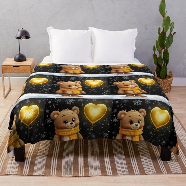 Item preview, Winter Teddy Joy – Cute Bear with Yellow Scarf & Glowing Heart Balloon designed and sold by PixelVibe782.