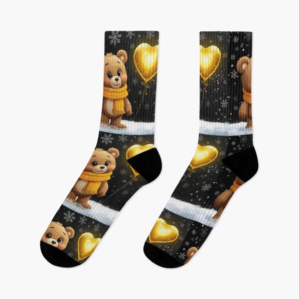 Item preview, Winter Teddy Joy – Cute Bear with Yellow Scarf & Glowing Heart Balloon designed and sold by PixelVibe782.