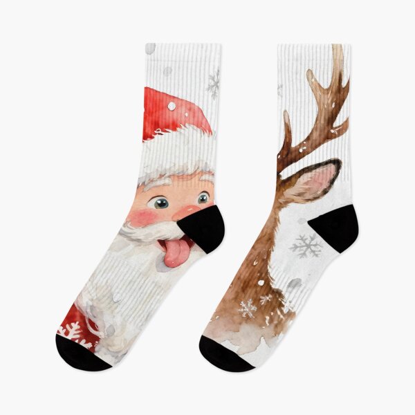 Item preview, Cute Watercolor Santa and Reindeer Funny Christmas Illustration designed and sold by Nickyayee.