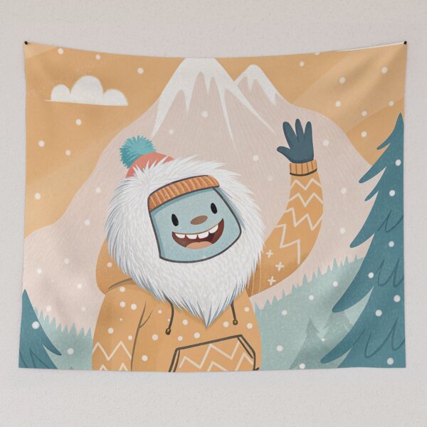 Item preview, Friendly Waving Yeti in Human Clothing | Cute Winter Folklore Illustration designed and sold by AIfolklore.