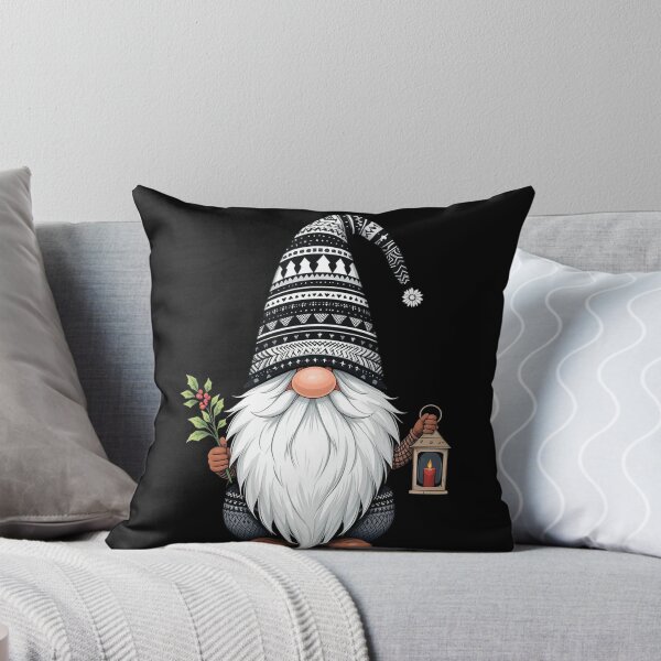 Item preview, Cozy Holiday Gnome – Whimsical Black & White Patterned Festive Illustration designed and sold by PixelVibe782.