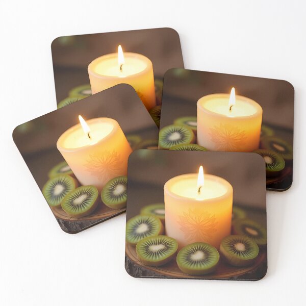 Item preview, Candlelight and kiwi slices on a wooden tray. designed and sold by Mianku | Für das Leben.