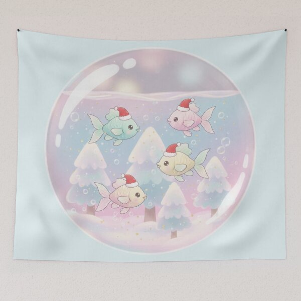 Item preview, Cute Pastel Christmas Fish Snow Globe Kawaii Illustration designed and sold by VibeNationArt.