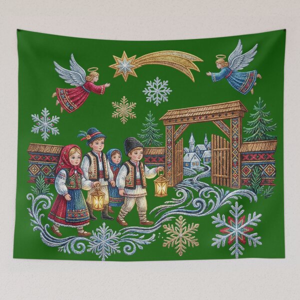 Item preview, Romanian Christmas Embroidery Fairy Tale – Traditional Folk Children, Angels & Winter Village designed and sold by Maximilianos.