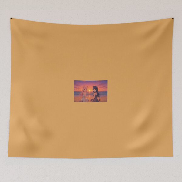 Item preview, Sunset Serenity – Two Anime Catgirls at the Beach designed and sold by Anilabart.