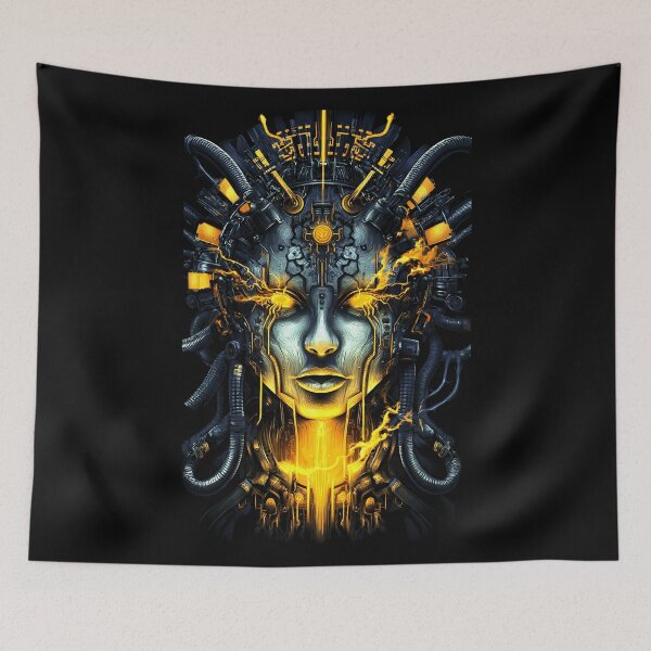 Item preview, Neon Mecha Goddess – Cyberpunk Techno Spirit designed and sold by DarkSpaceVibes.