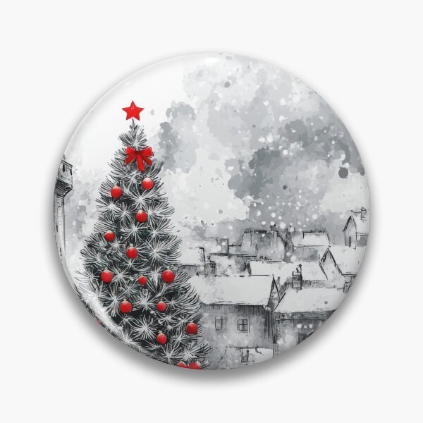 Item preview, Snowy Christmas Town Sketch with Red Tree & Gifts - Pop of Color Art designed and sold by Lamarcy.